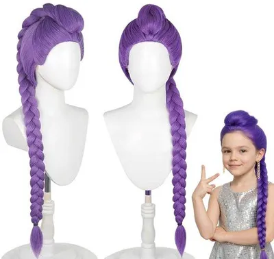 Immagine prodotto di Costume cosplay per bambini - Costume con treccia lunga viola da 60 cm per Halloween, Carnevale e teatro