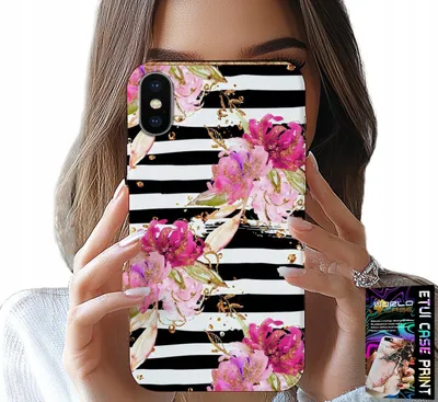 Obrázok produktu pre Puzdro Na Iphone Xs Max - Kvetinové S Čiernobielym Pruhovaným Vzorom