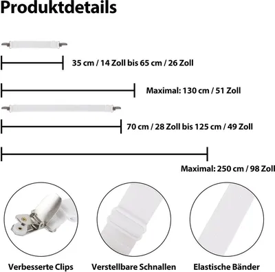 Tischdeckenclips 5 Stück - Verstellbare Elastische Bänder für Dicke Tische - Weiß