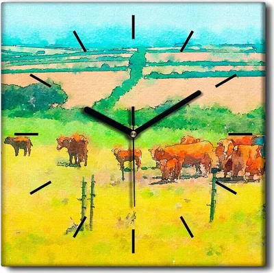Produktbild von Coloray Uhr auf Leinwand 30x30 cm Wand Uhr Dekoration Wohnzimmer Segeltuch schwarze Hände -Landschaft Sommer England
