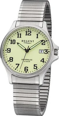 Produktbild von REGENT F-1348 Herrenuhr Saphir 36 mm Leuchtzifferblatt 10 BAR