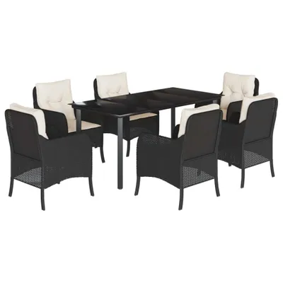 Immagine prodotto di vidaXL set da pranzo da giardino 7 pezzi con cuscini in polirattan nero