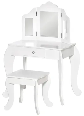 Produktbild von Kinderschminktisch mit Hocker und dreifachem Spiegel, aus Holz und Acryl, 63 x 40 x 85,5 cm, Wei?