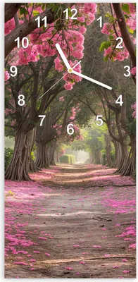 Produktbild von Wanduhr aus Glas mit Motiv Blütenallee- 30 x 60 cm - inkl. Aufhängesystem