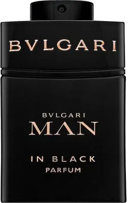 A product shot of a black Bvlgari Man In Black Parfum bottle.