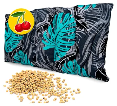 Produktbild von Kirschkernkissen für die Mikrowelle - Wärmekissen für Nacken und Schulter - Körnerkissen groß 55x20 cm - Monstera Türkis Schwarz