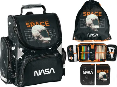 Produktbild von Schulranzen Set 3 teilig Tornister Jungen Schwarz Nasa Weltraum Space
