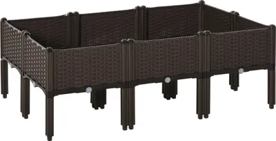 Produktbild von Outsunny Hochbeet 6-teiliger Pflanzkasten mit Abflusslöchern Rattan-Look Blumenkasten DIY Braun 40 x 40 x 44 cm