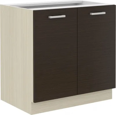 A product shot of a bathroom vanity cabinet with two doors.