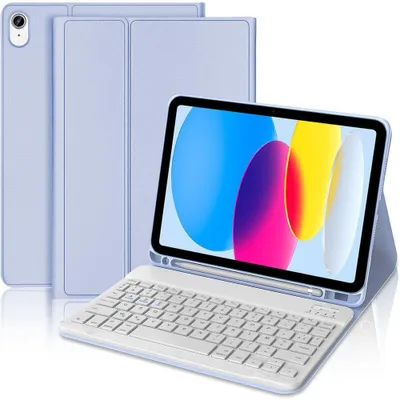 Image de Coque Clavier pour iPad A16 (11 Pouces) / iPad 10 2022 (10,9 Pouces) Synthécuir Lavande avec Clavier Bluetooth