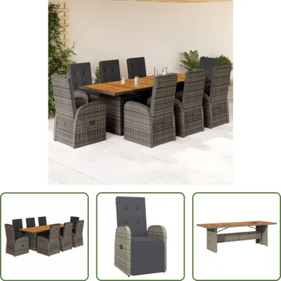 Produktbild von The Living Store 9-tlg. Garten-Essgruppe mit Kissen Grau Poly Rattan