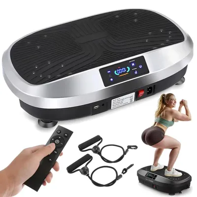 Productafbeelding van Trillingsplatform - Elektrische trainingsplatform - 2 weerstandsbanden - LED-display - Afstandsbediening - Thuis training - Training voor het hele lichaam