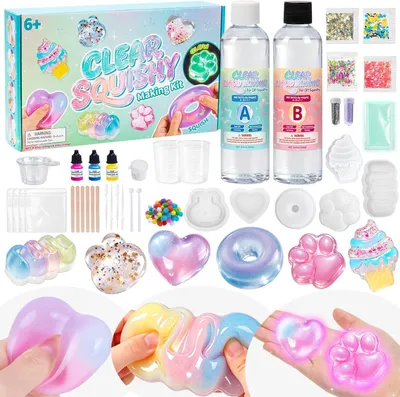 Obrázok produktu pre Squishy Set, tekutý silikón 480 ml, 6 silikónových foriem, na výrobu hračiek