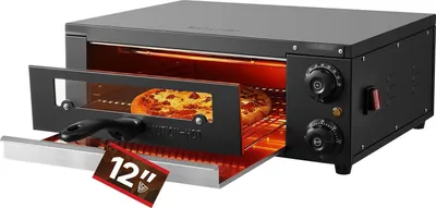Zdjęcie produktu dla Elektryczny piec do pizzy – piec stołowy do pizzy 30 cm – zakres temperatur 25–300 °C – moc 1450 W – timer i regulacja temperatury – dwie rury grzewcze – ruszt do grillowania – do kuchni i gastronomii
