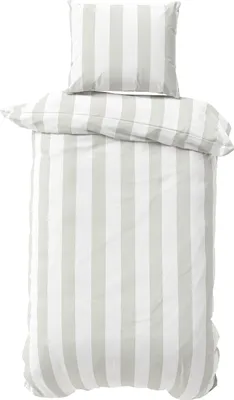Produktbild von Bettwäsche Set 135x200 cm Jersey Baumwolle Bettbezug Bettgarnitur Weiß Grau Streifen 2 teilig