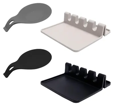 Imagen del producto de Juego de 4 soportes de silicona para cucharas con recipiente de goteo, resistentes al calor, accesorios de cocina
