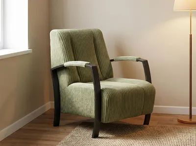 Produktbild von Eleganter Sessel Looft grün mit Federkern – Ergonomisch & Wasserabweisend – Modernes Design für Wohnzimmer & Büro