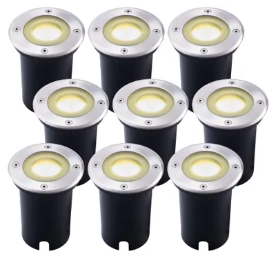 Produktbild von Ledvion 9er Set LED Bodenstrahler Außen IP67 3W 230V 345Lm 2700K GU10 weiss