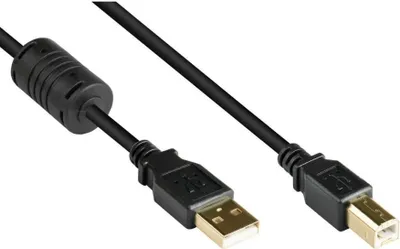 Produktbild von Anschlusskabel USB 2.0 A auf B, Ferritkern, vergoldet, 1m schwarz