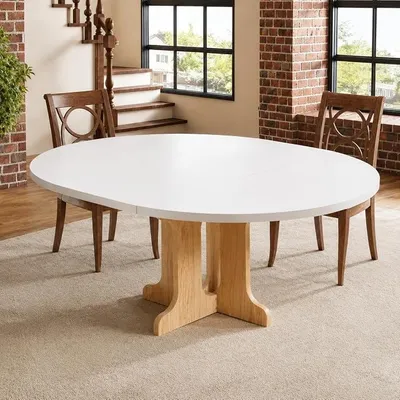Imagen del producto de Mesa de comedor redonda extensible, para 4-6 personas (blanca)
