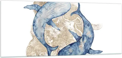 Produktbild von Bilder auf glas - Einteilig - Wal Aquarell Gold - 100x40cm - Glasbilder - Wandbilder - Bilder - zum Aufhängen bereit - Wanddekoration aus Glas - Glas Bilder - Wandbild auf Glas - GAB100x40-4150