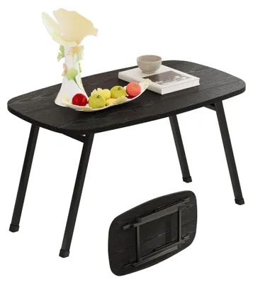 Zdjęcie produktu dla Okrągły, rozkładany stolik do małych pomieszczeń, kolor czarny, wymiary: 80x40x45 cm
