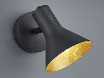 Produktbild von LED Wandstrahler RETRO aus Metall in Schwarz Gold dreh+schwenkbar Deckenspot E14