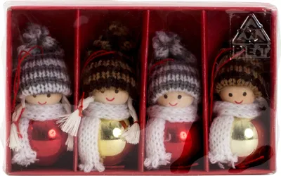 Produktbild von 12 Stück Weihnachtswichtel Christbaumschmuck Rot Gold