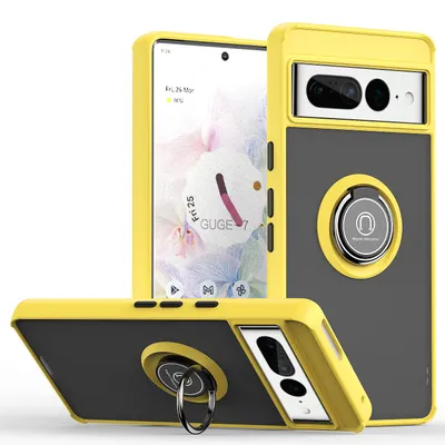 Obrázek produktu pro Pouzdro pro Google Pixel 7 Pro matné průsvitné TPU pouzdro s prstencovým držákem a stojánkem Žluť