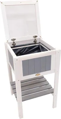 Produktbild von Mini houten Pflanztopf für den Garten, Balkon, Terrasse, Blumenkasten mit Abdeckung und praktischer Holzplatte 55x55x92 cm, grau-weiß