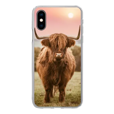Produktbild von MuchoWow® Handyhülle Schutzhülle Hülle für iPhone X Schottischer Highlander - Sonne - Himmel Silikon Softcase Handy Hülle - Handyhülle