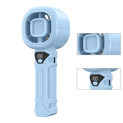 Produktbild von Tragbarer Handventilator, Mini-Ventilator mit digitaler Anzeige, 3 Windstufen, 3000mAh Akku, USB aufladbar für Make-up, Büro, Reisen – Blau