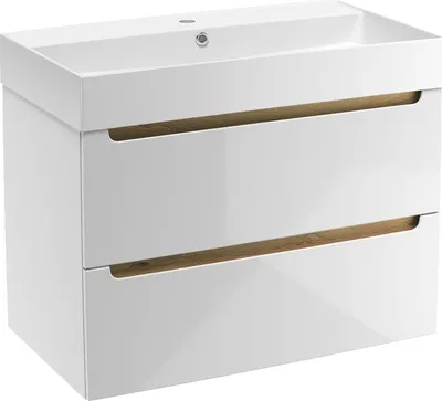 Produktbild von Naturel Stilla Badmöbel Keramik Waschtisch mit Unterschrank & 2 Schubladen, weiß/holz