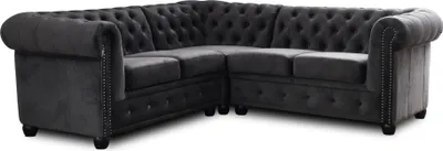 Produktbild von Lisa Design William - chesterfield Ecksofa beidseitig montierbar - 5 Sitzplätze - aus Samt , Dunkelgrau