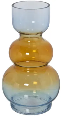 Immagine prodotto di Vaso in vetro, altezza 25 cm, color ambra e blu, diametro 9 cm, ideale per il soggiorno