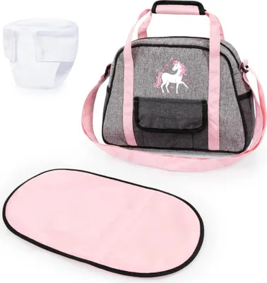 Produktbild von Bayer Design 69033AB Wickeltasche für Puppen, Winkelunterlage, Stoffwindel, jeans-grau, rosa