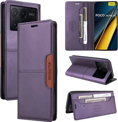 Obrázek produktu pro Pouzdro pro Xiaomi Poco X6 Pro/Redmi K70E, kožené flipové peněženkové pouzdro s přihrádkou na karty a stojánkem Fialová