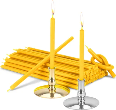 Produktbild von Set 2 Kerzenhalter + 200g Altarkerzen gelb L 14cm Premium Paraffinwachs 40048