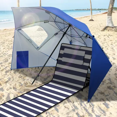 Immagine prodotto di Ombrellone da spiaggia Ikodm 210 cm, protezione UV 50+, idrorepellente, con borsa per il trasporto, per spiaggia, giardino e campeggio, blu