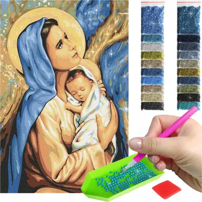 Zdjęcie produktu dla Haft diamentowy ARTULIO - Matka Boska z Dzieciątkiem - 60 x 40 cm - Diamond painting, Kompletny zestaw: mozaika + akcesoria