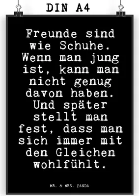 Produktbild von Mr. & Mrs. Panda Bild Freunde sind wie Schuhe.... DIN A4 - Schwarz - Geschenk, Geburtstagsgeschenk, wanddeko, Sprüche, drucke, Schuhe, Plakat, Wandbild, beste Freundin