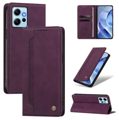 Image de Étui en cuirPolyuréthanepour Xiaomi Redmi Note 12 4G, type portefeuille rabattable avec compartiments pour cartes et support intégré, couleur violet