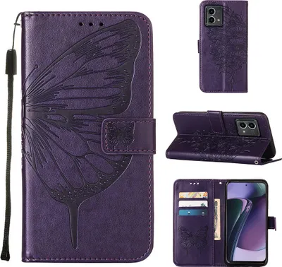 Immagine prodotto di Custodia per Motorola Moto G Stylus 5G (2023) Farfalla in rilievo Custodia in pelle flip con tasca per carte e supporto Viola