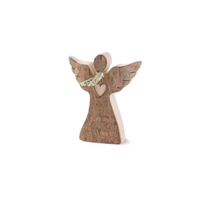 Produktbild von Rindenengel Deko 12 cm aus Laub- und Nadelholz – Engel mit Herz, Thankgoods