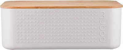 Image de Petite boîte à pain de cuisine en plastique et bois, blanche