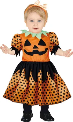 Immagine prodotto di Costume da zucca di Halloween arancione a pois neri Divertimento festoso per i bambini Look elegante Perfetto per le feste spettrali Design fantasioso, Taglia: 86/92 Colore: arancione