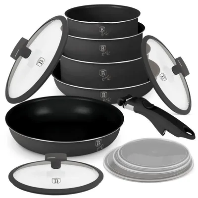 Obrázok produktu pre Berlinger Haus 13-dielna sada riadu vrátane hliníkových hrncov a panvíc s nepriľnavým povrchom, indukčný riad, šetrí miesto, ergonomická rukoväť, antracitová kolekcia