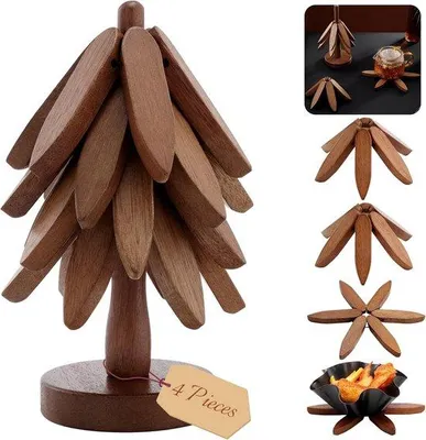 Productafbeelding van Houten trivets in kerstboomvorm met vouwmechanisme