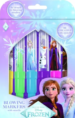 Produktbild von 6 Stück Blasstifte mit Schablonen „Das Eiskönigreich“/„Frozen“ in einer Schachtel (12 x 19 cm)