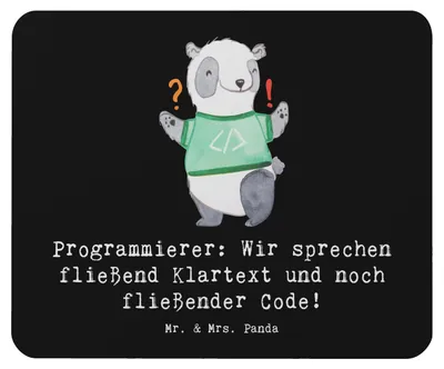 Produktbild von Mr. & Mrs. Panda Mouse Pad Programmierer Codeflüsterer - Schwarz - Geschenk, Mousepad, personalisierte Geschenke, Berufspassion, Programmiersprachen, Berufsalltag, Logik